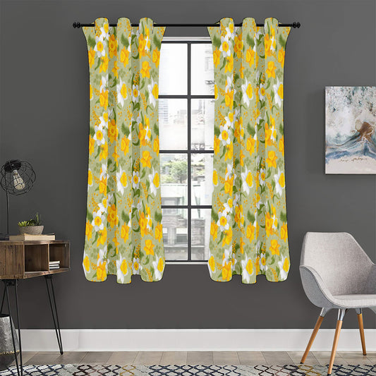 Vintage Daffodil Flower Pattern Print Curtain