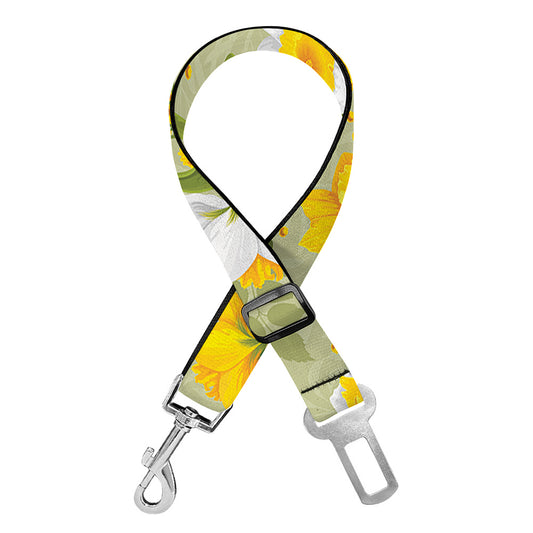 Vintage Daffodil Flower Pattern Print Dog Seat Belt