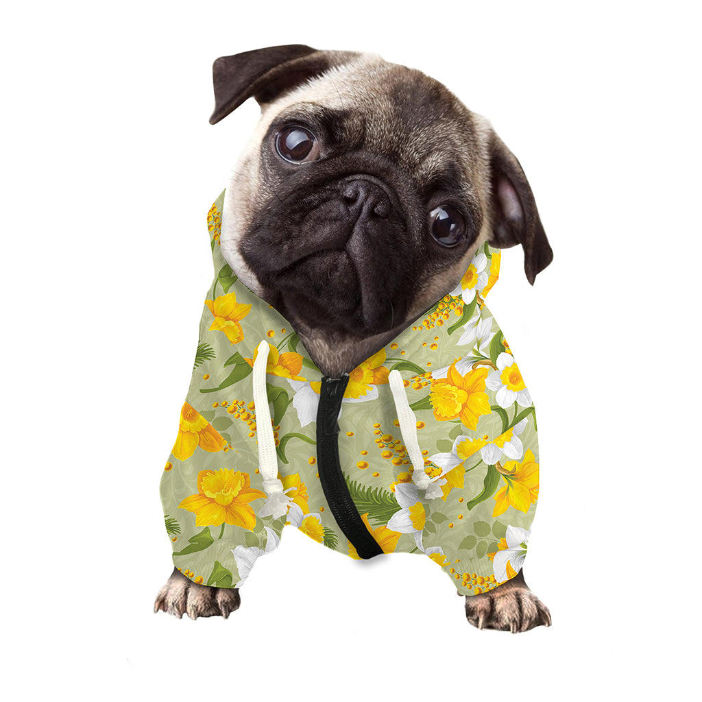 Vintage Daffodil Flower Pattern Print Dog Zip Up Hoodie
