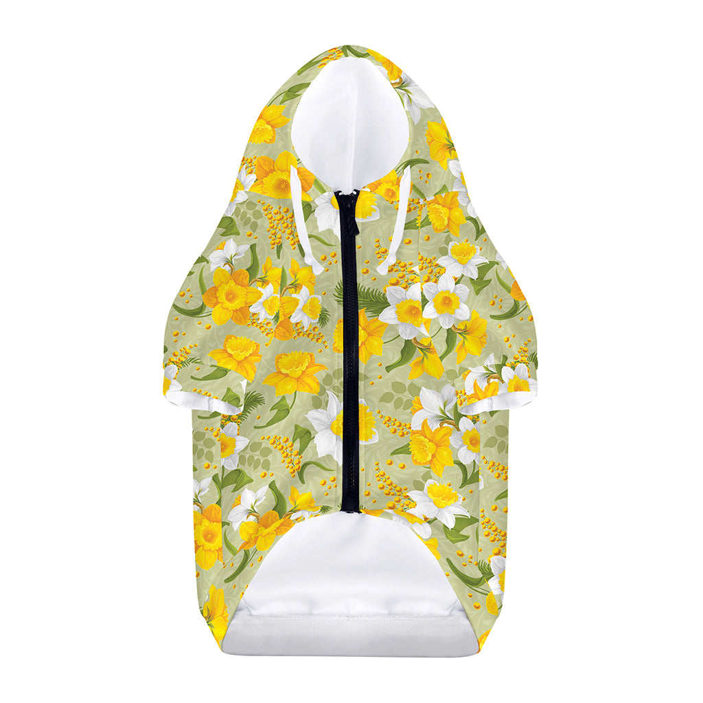 Vintage Daffodil Flower Pattern Print Dog Zip Up Hoodie