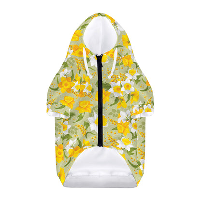 Vintage Daffodil Flower Pattern Print Dog Zip Up Hoodie