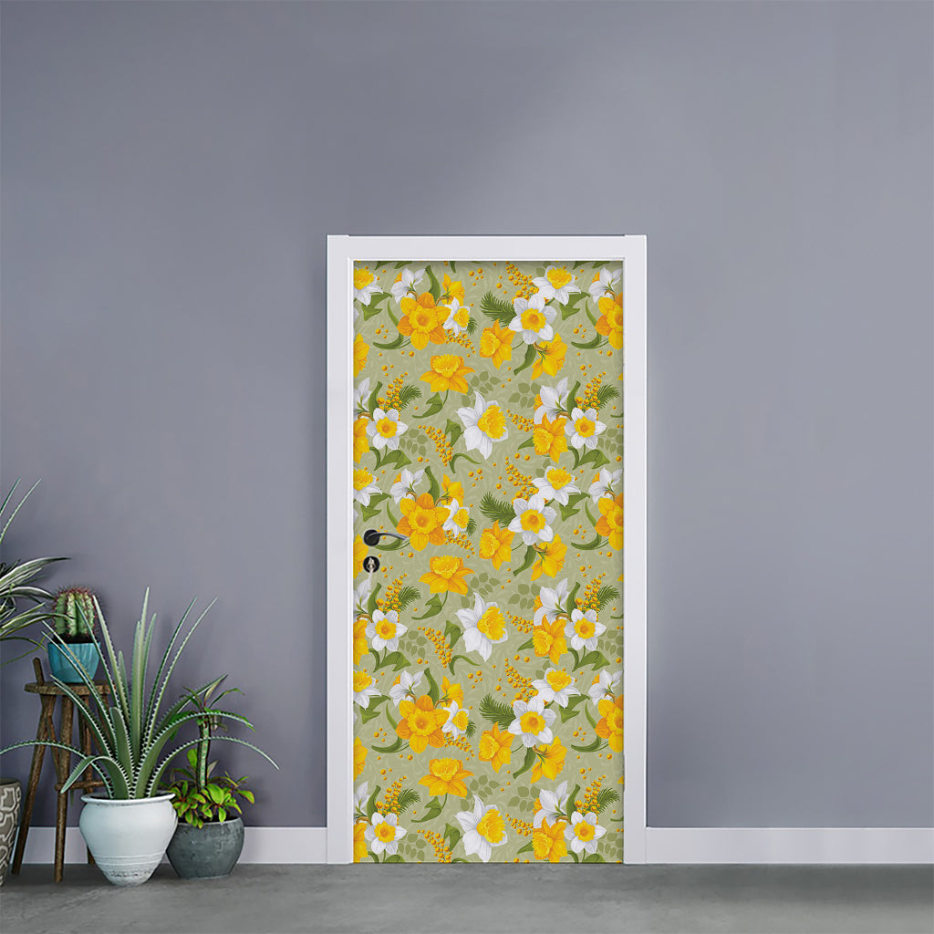 Vintage Daffodil Flower Pattern Print Door Sticker