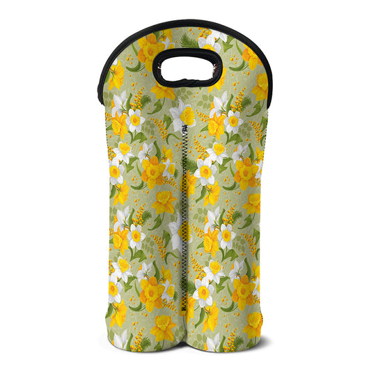 Vintage Daffodil Flower Pattern Print Double Neoprene Wine Tote