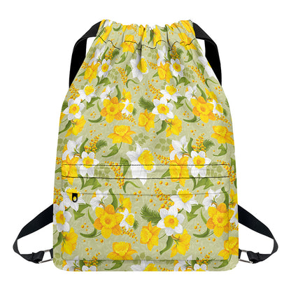 Vintage Daffodil Flower Pattern Print Drawstring Backpack