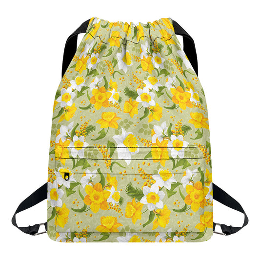 Vintage Daffodil Flower Pattern Print Drawstring Backpack