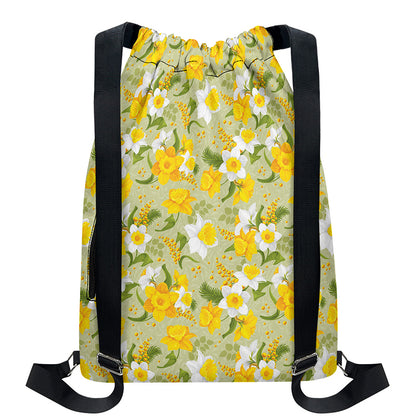 Vintage Daffodil Flower Pattern Print Drawstring Backpack