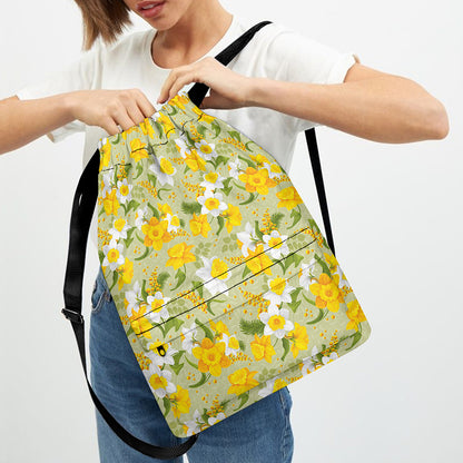 Vintage Daffodil Flower Pattern Print Drawstring Backpack