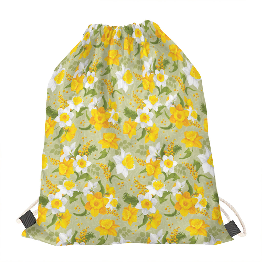 Vintage Daffodil Flower Pattern Print Drawstring Bag