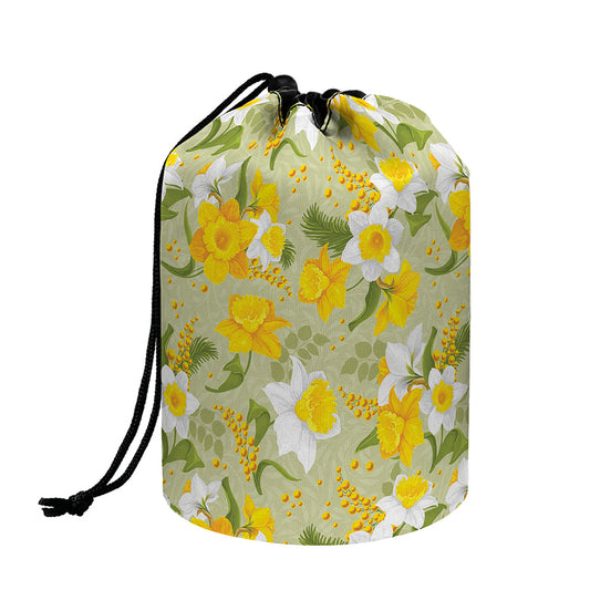 Vintage Daffodil Flower Pattern Print Drawstring Makeup Bag