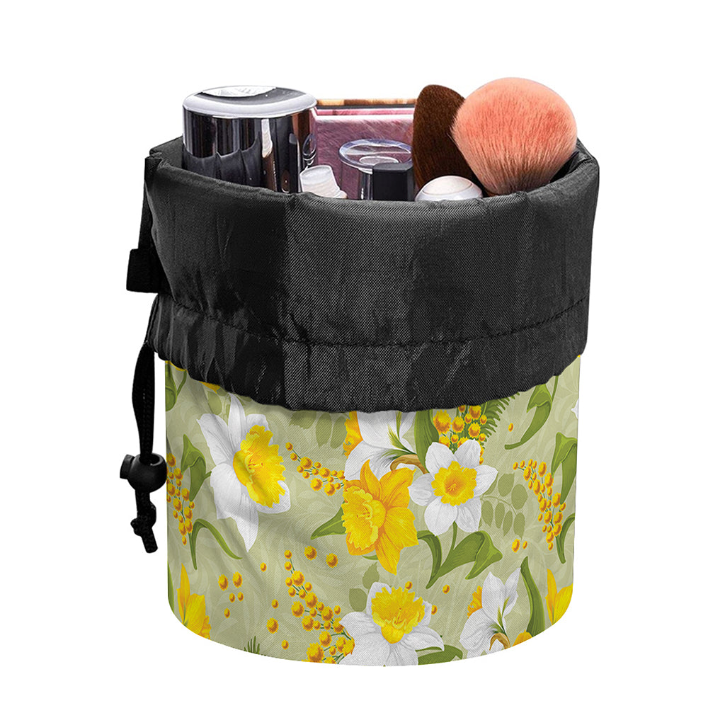 Vintage Daffodil Flower Pattern Print Drawstring Makeup Bag