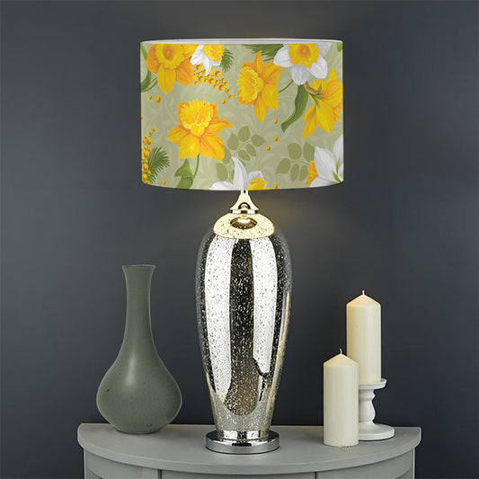 Vintage Daffodil Flower Pattern Print Drum Lamp Shade
