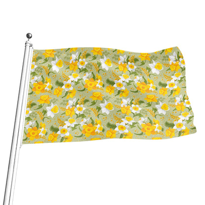Vintage Daffodil Flower Pattern Print Flag