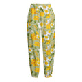 Vintage Daffodil Flower Pattern Print Fleece Lined Knit Pants
