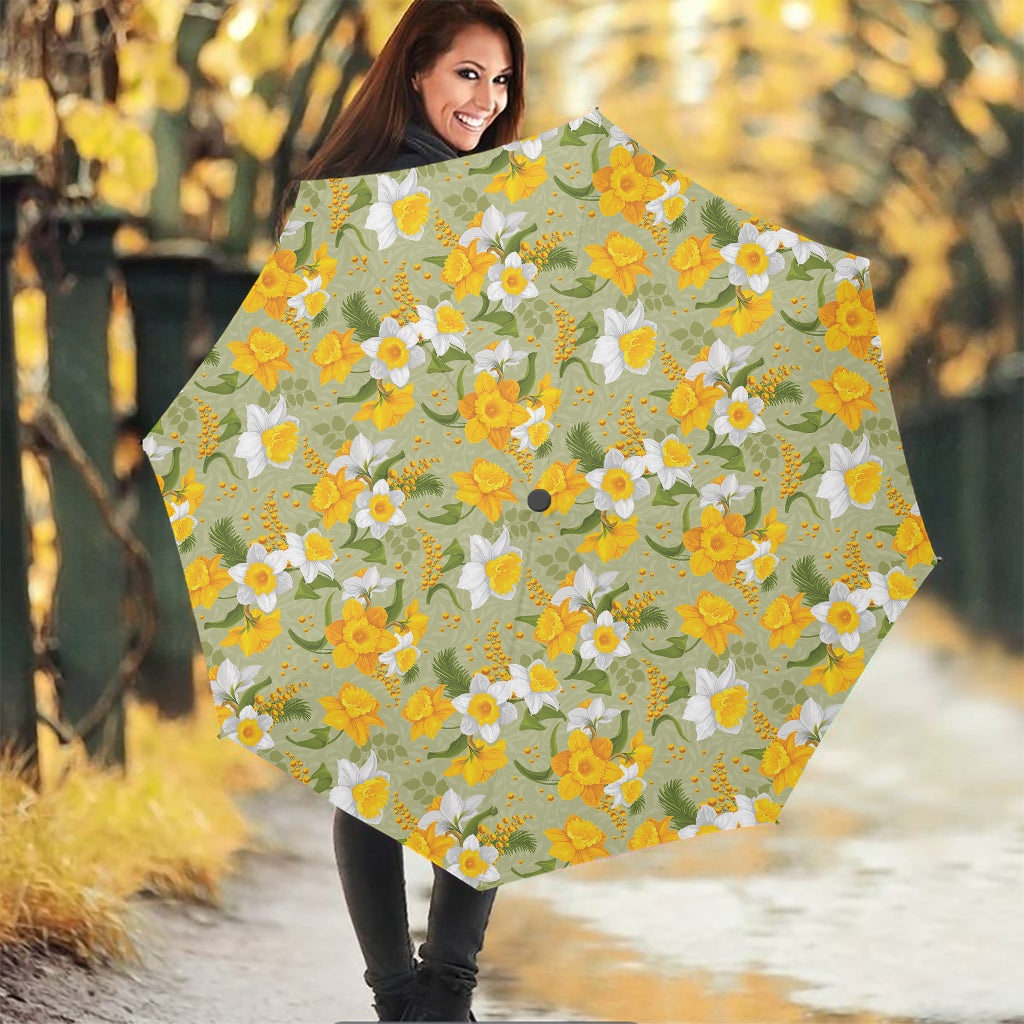 Vintage Daffodil Flower Pattern Print Foldable Umbrella