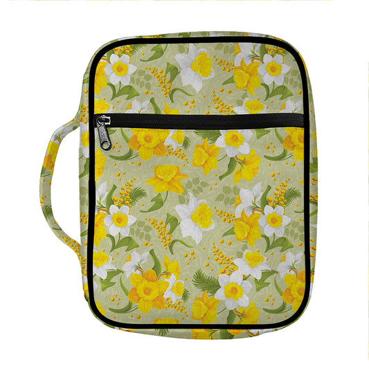 Vintage Daffodil Flower Pattern Print Front Pocket Bible Bag