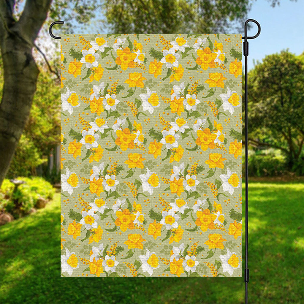 Vintage Daffodil Flower Pattern Print Garden Flag