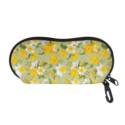 Vintage Daffodil Flower Pattern Print Glasses Case