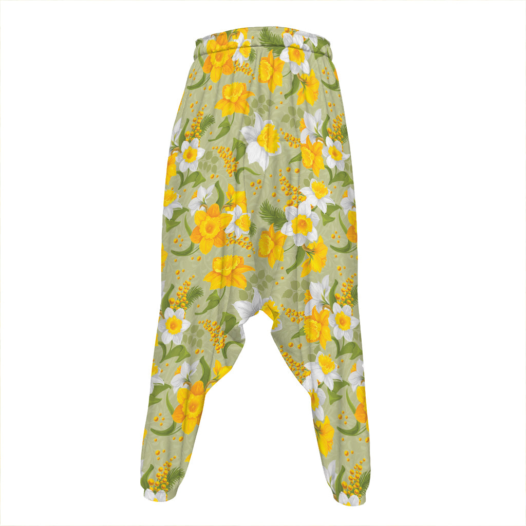Vintage Daffodil Flower Pattern Print Hammer Pants