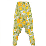 Vintage Daffodil Flower Pattern Print Hammer Pants
