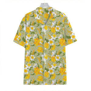 Vintage Daffodil Flower Pattern Print Hawaiian Shirt