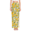 Vintage Daffodil Flower Pattern Print High Slit Maxi Skirt