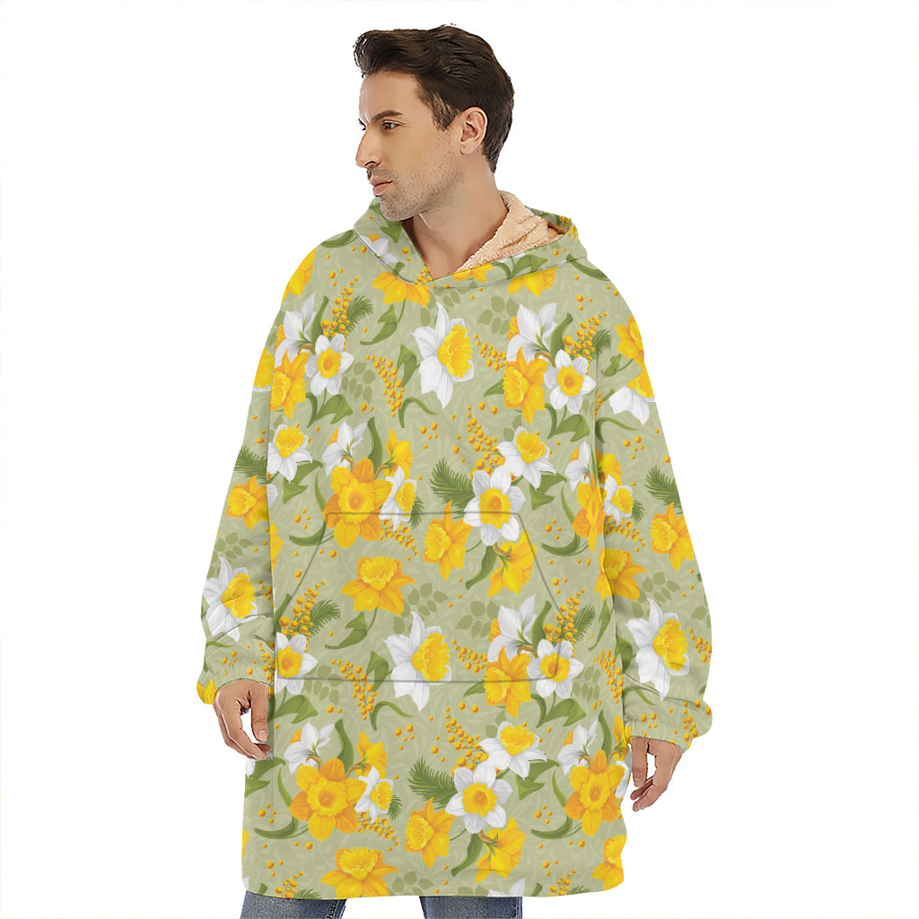 Vintage Daffodil Flower Pattern Print Hoodie Blanket