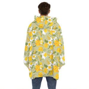 Vintage Daffodil Flower Pattern Print Hoodie Blanket