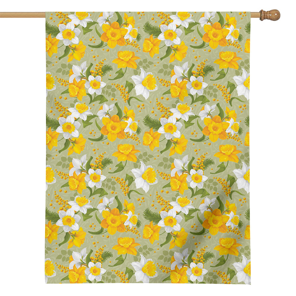 Vintage Daffodil Flower Pattern Print House Flag