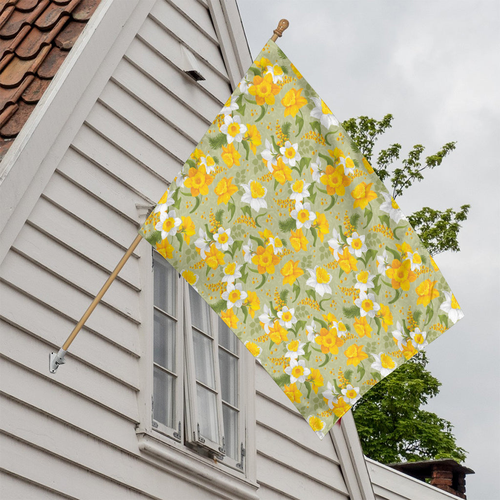 Vintage Daffodil Flower Pattern Print House Flag