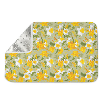 Vintage Daffodil Flower Pattern Print Indoor Door Mat