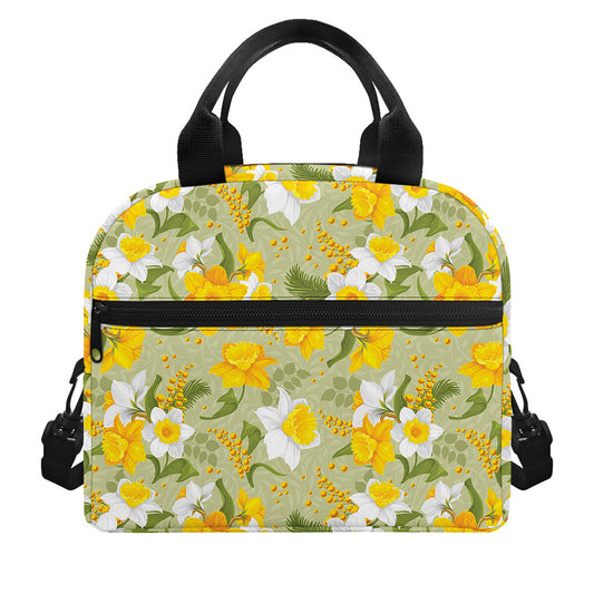 Vintage Daffodil Flower Pattern Print Insulated Lunch Bag