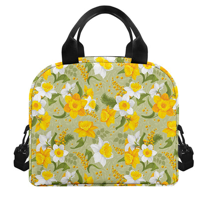 Vintage Daffodil Flower Pattern Print Insulated Lunch Bag