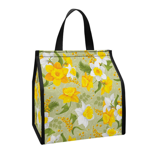 Vintage Daffodil Flower Pattern Print Insulated Lunch Tote