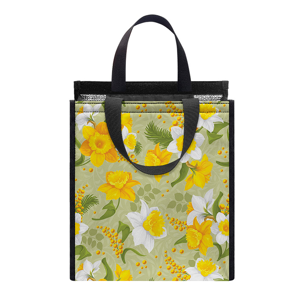 Vintage Daffodil Flower Pattern Print Insulated Lunch Tote