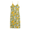 Vintage Daffodil Flower Pattern Print Jersey Midi Cami Dress