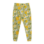Vintage Daffodil Flower Pattern Print Jogger Pants
