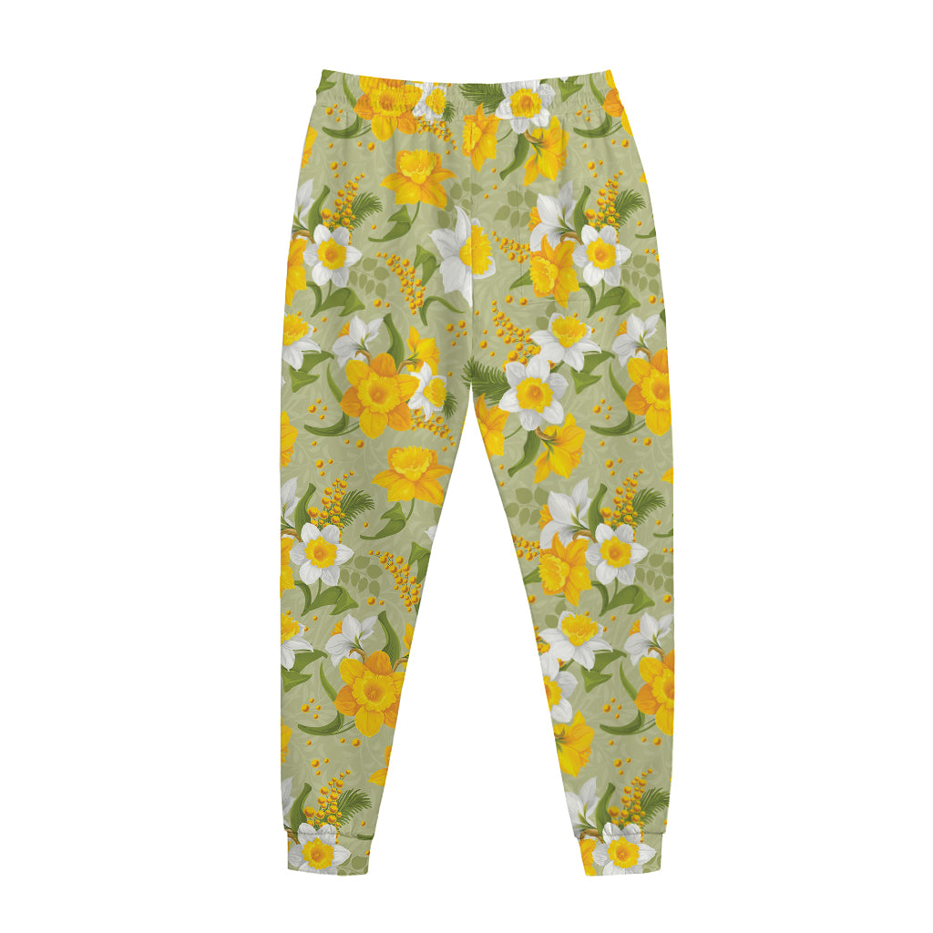 Vintage Daffodil Flower Pattern Print Jogger Pants