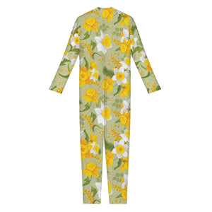 Vintage Daffodil Flower Pattern Print Jumpsuit