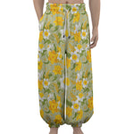 Vintage Daffodil Flower Pattern Print Lantern Pants