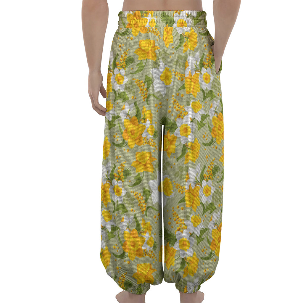 Vintage Daffodil Flower Pattern Print Lantern Pants