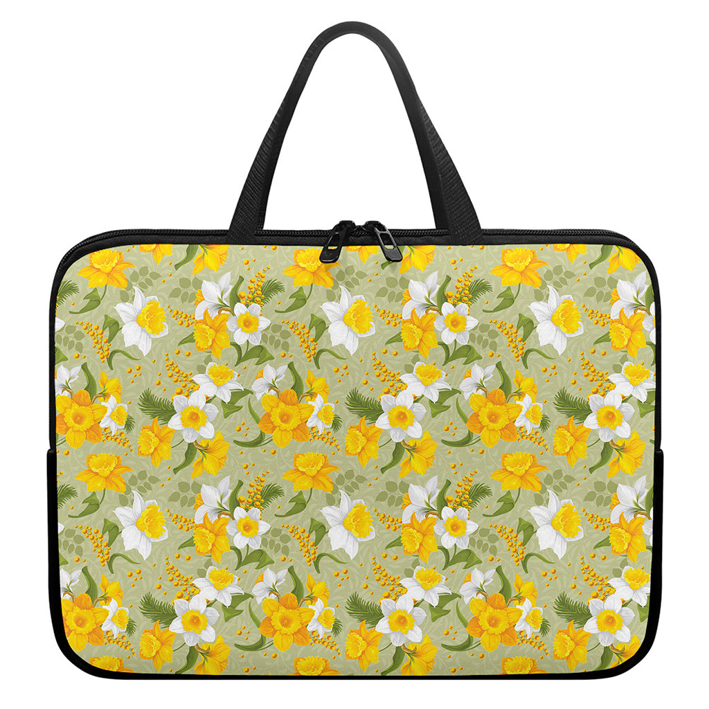 Vintage Daffodil Flower Pattern Print Laptop Sleeve With Handle