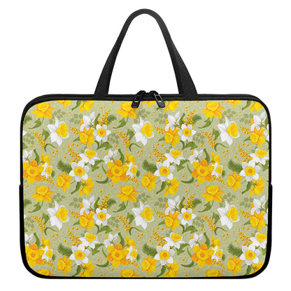 Vintage Daffodil Flower Pattern Print Laptop Sleeve With Handle