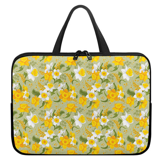 Vintage Daffodil Flower Pattern Print Laptop Sleeve With Handle