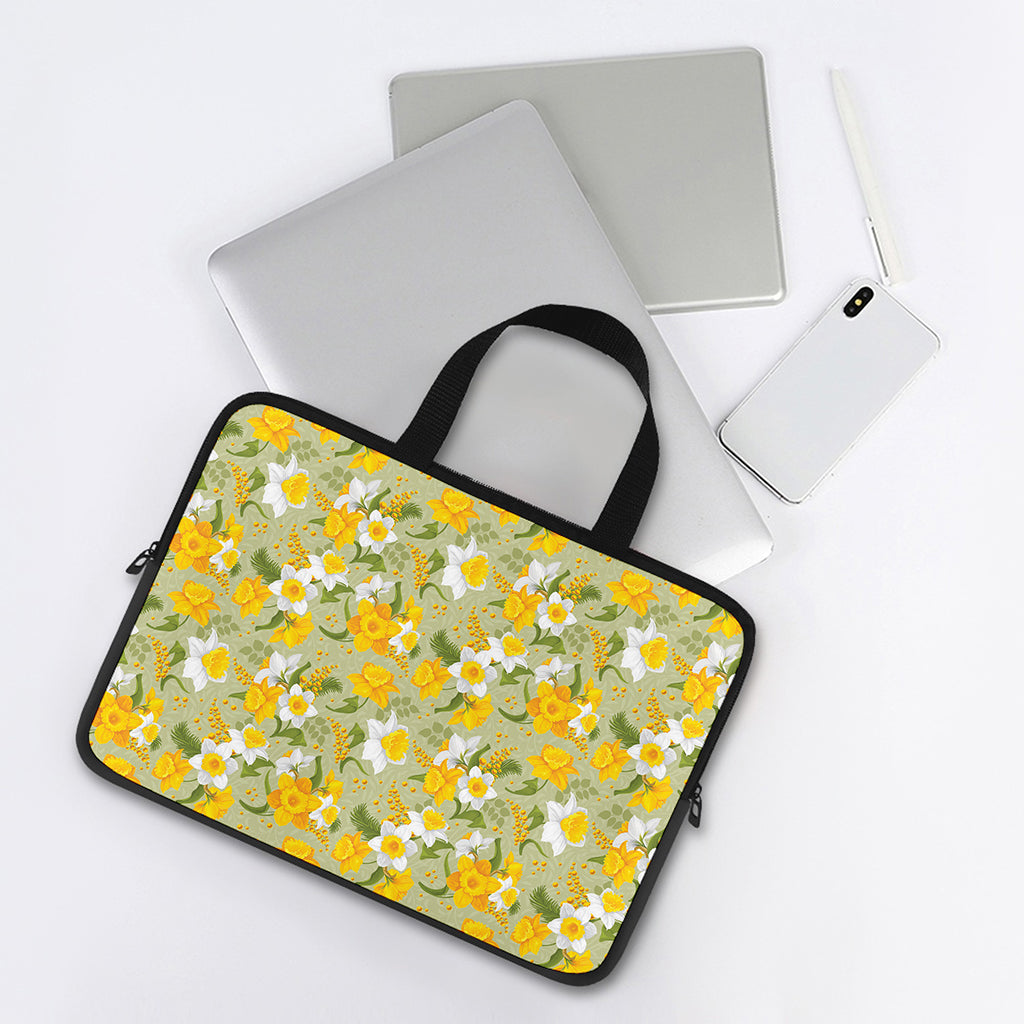 Vintage Daffodil Flower Pattern Print Laptop Sleeve With Handle