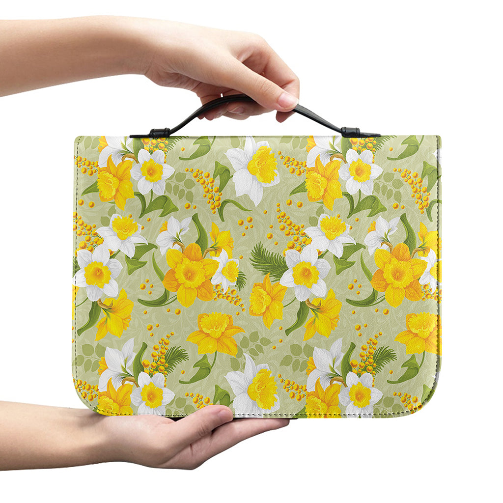 Vintage Daffodil Flower Pattern Print Leather Bible Cover