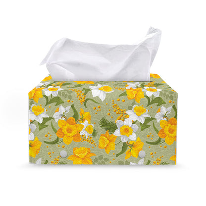 Vintage Daffodil Flower Pattern Print Leather Tissue Box Cover