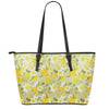Vintage Daffodil Flower Pattern Print Leather Tote Bag