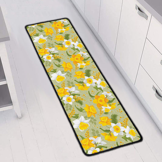 Vintage Daffodil Flower Pattern Print Long Kitchen Mat