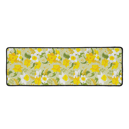 Vintage Daffodil Flower Pattern Print Long Kitchen Mat