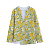 Vintage Daffodil Flower Pattern Print Long Sleeve Short Coat